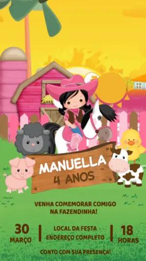 Convite Animado Aniversário Fazendinha Rosa para Editar