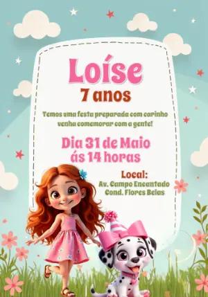 Convite Aniversário Menina e Dálmata para Editar Online