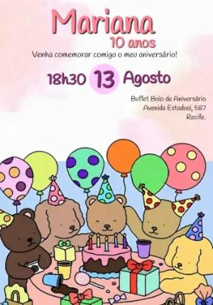 Convite Animado Aniversário Infantil Ursinhos Fofos para Editar