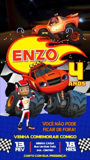 Convite Animado Aniversário Blaze Carros Monstro para Editar