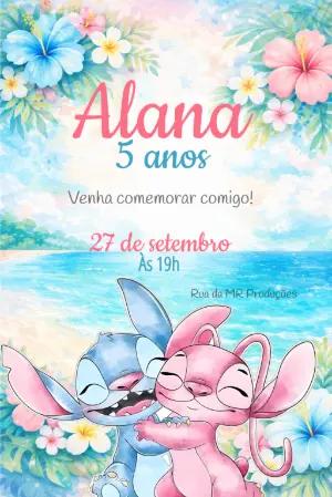 Convite de Aniversário Stitch e Angel Tropical para Editar