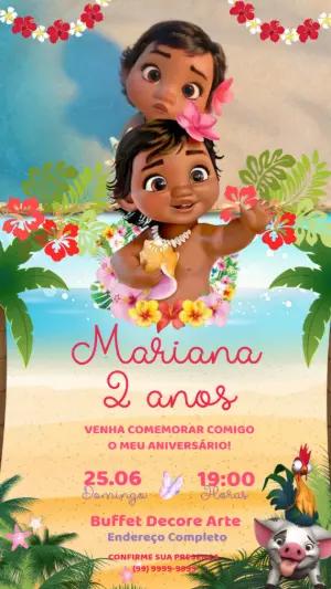 Convite Animado Aniversário Moana Bebê Tropical para Editar