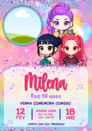 Convite Digital Aniversário Guerreiras do Kpop com foto
