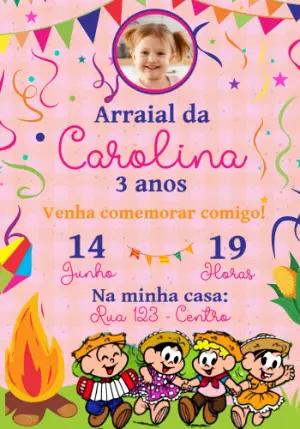Convite de Aniversário Arraial Turma da Mônica com Foto Editável