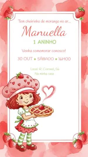 Convite de Aniversário Moranguinho Clássica para Editar
