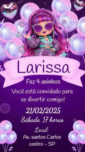 Convite de Aniversário Boneca Pop Star Roxo Editável