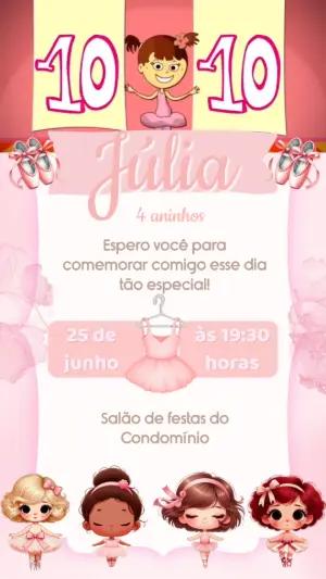 Convite Animado Aniversário Bailarina para Editar Online