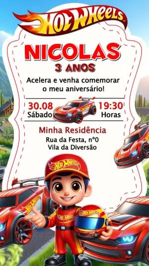 Convite de Aniversário Hot Wheels Digital para Editar e Enviar