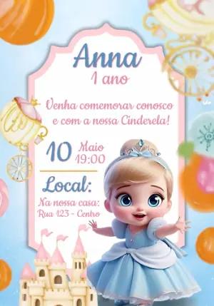 Convite de Aniversário Cinderela Baby Fofo para Editar