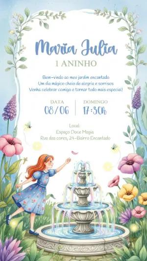 Convite Aniversário Jardim Encantado com Menina para Editar Online