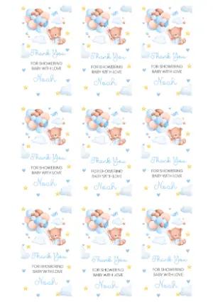 Blue Teddy Bear Baby Shower Thank You Tag Editable Template