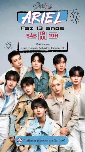 Convite de Aniversário Stray Kids K-pop Editável para Celular