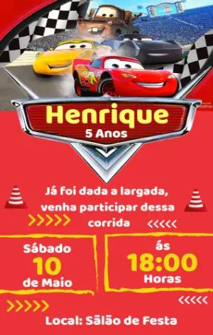 Convite Aniversário Carros para Editar e Imprimir Online