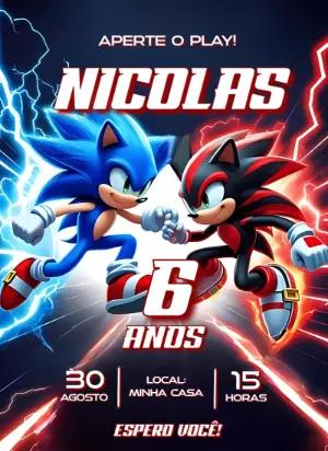 Convite Aniversário Sonic e Shadow para Editar Online