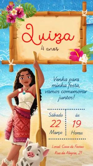 Convite de Aniversário Moana Tropical para Editar Online