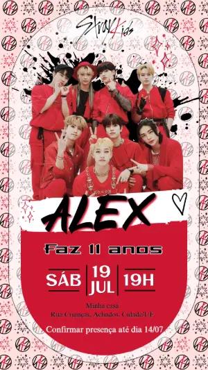 Convite de Aniversário Stray Kids K-pop Vermelho Editável