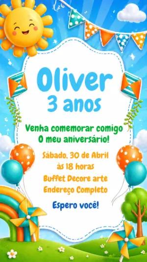 Convite de Aniversário Infantil Pipas e Cataventos para Editar