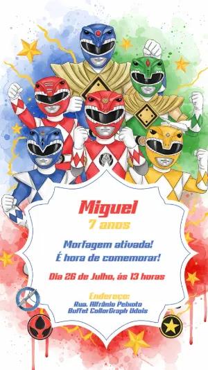 Convite de Aniversário Power Rangers para Editar Online