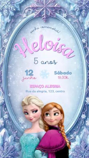 Convite de Aniversário Frozen com Elsa e Anna Editável