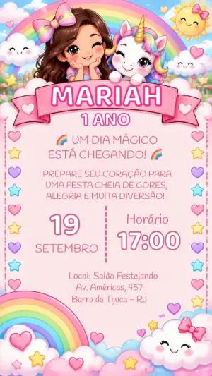 Convite de Aniversário Unicórnio e Menina para Editar Online