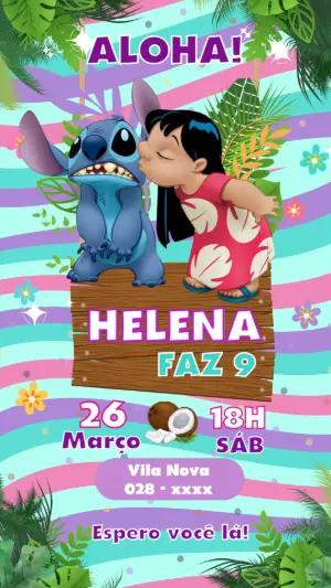 Convite de Aniversário Lilo e Stitch Tropical para Editar