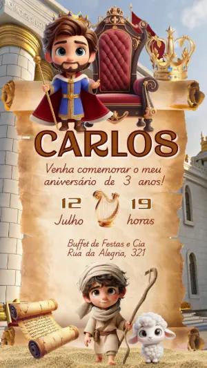 Convite de Aniversário Rei Davi para Editar Online