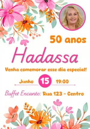Convite Aniversário 50 Anos Floral com Foto Editável