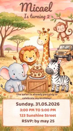 Editable Baby Safari Birthday Invitation Template