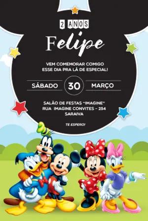 Convite de Aniversário Turma do Mickey Colorido para Editar