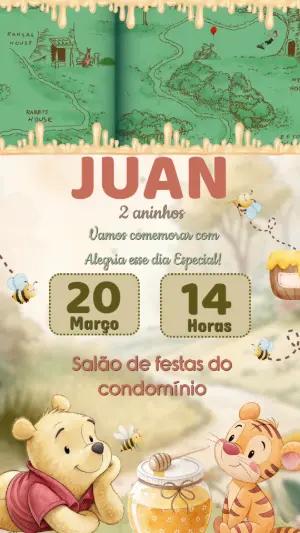 Convite Animado Ursinho Pooh Clássico para Aniversário Editável