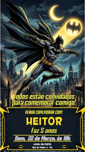 Convite Digital Batman Herói Editável para Aniversário