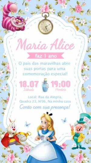 Convite de Aniversário Alice no País das Maravilhas Editável