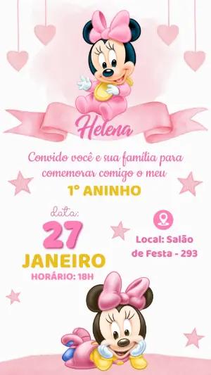 Convite de Aniversário Minnie Baby Rosa para Editar Online
