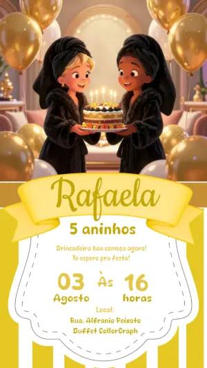Convite Digital Festa Spa Infantil Dourado e Preto Editável