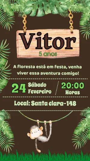 Convite de Aniversário Infantil Safari na Selva Editável