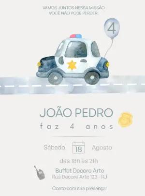 Convite Aniversário Carro de Polícia para Editar Online