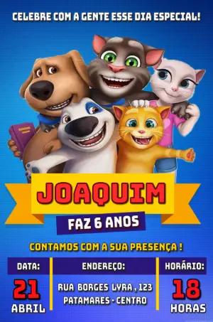 Convite de Aniversário Talking Tom and Friends Editável