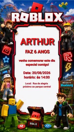 Convite de Aniversário Roblox: Modelo Digital Editável para Festa
