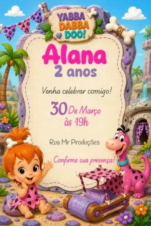 Convite de Aniversário Pedrita e Dino 3D para Editar Online