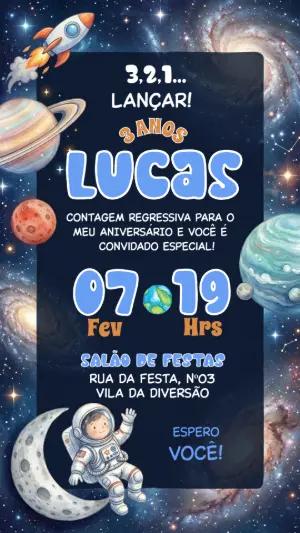 Convite de Aniversário Astronauta Espacial para Editar