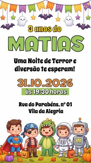 Convite de Aniversário Halloween Infantil Fofo para Editar