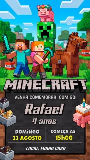 Convite de Aniversário Minecraft: Modelo Digital para Editar