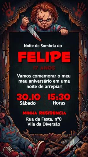 Convite de Aniversário Chucky Terror para Editar