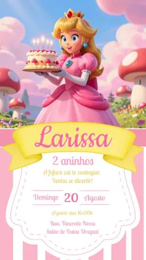 Convite de Aniversário Princesa Peach Rosa para Editar