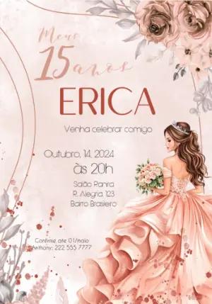 Convite de 15 Anos Rosé Gold Floral Elegante para Editar