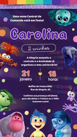Convite Digital Aniversário Infantil Divertida Mente Editável
