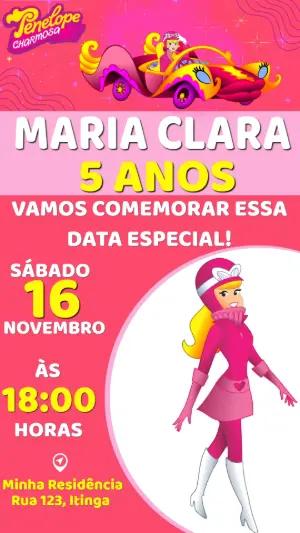 Convite de Aniversário Penelope Charmosa para Editar Online