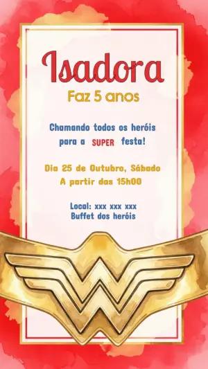 Convite Aniversário Mulher Maravilha para Editar Online