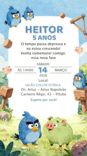 Convite de Aniversário Pássaros Divertidos Aquarela Editável