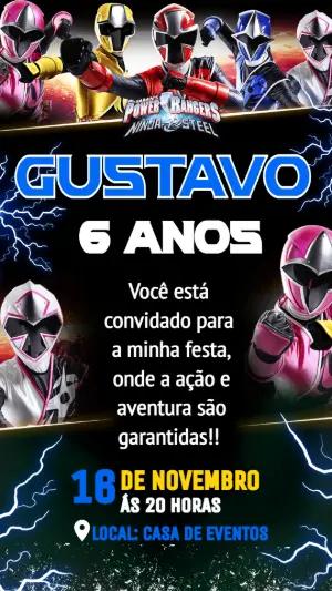Convite de Aniversário Power Rangers Ninja Steel Editável